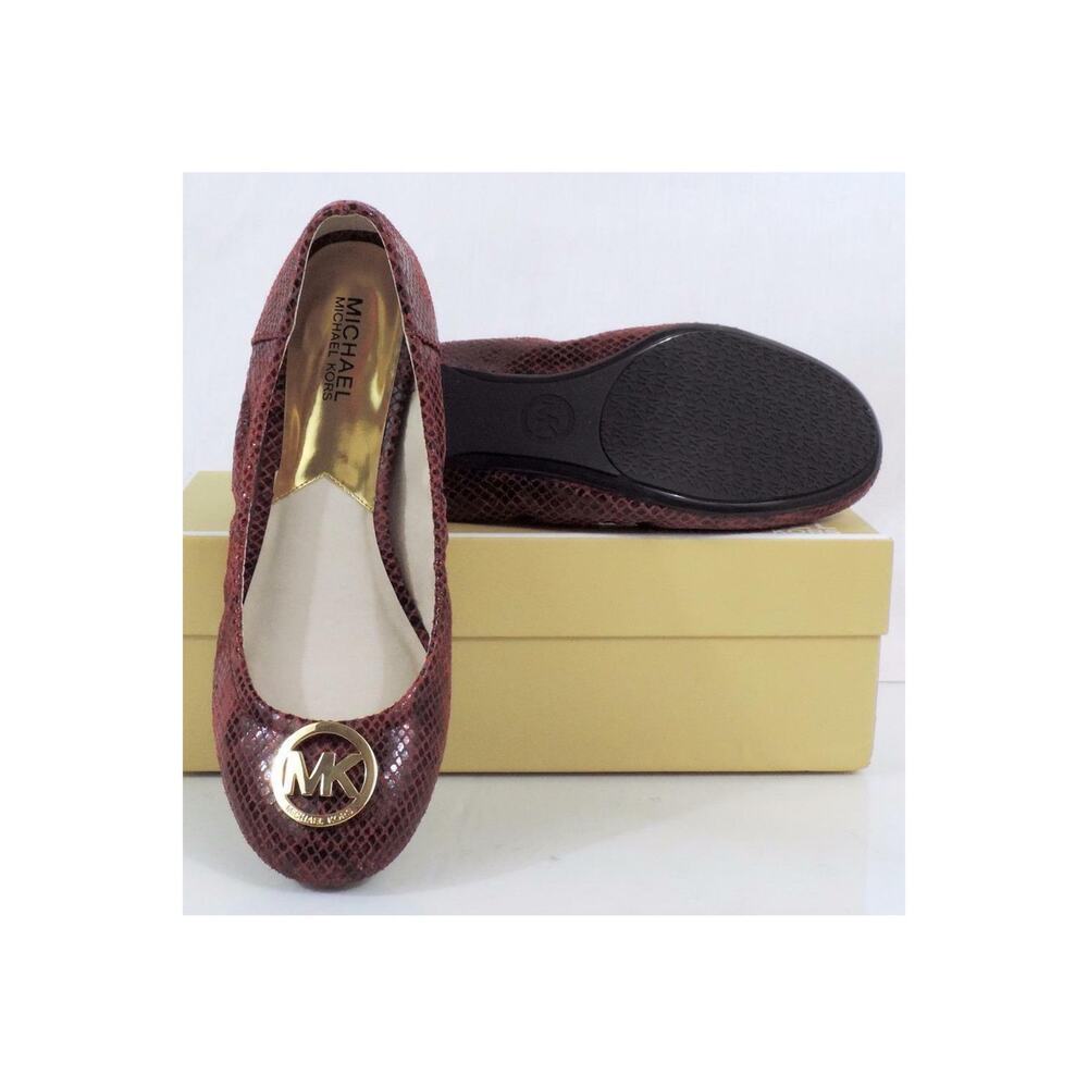 Michael Kors FULTON BALLET Flats MK Logo Leather Red Cinnabar Embossed Size 9.5